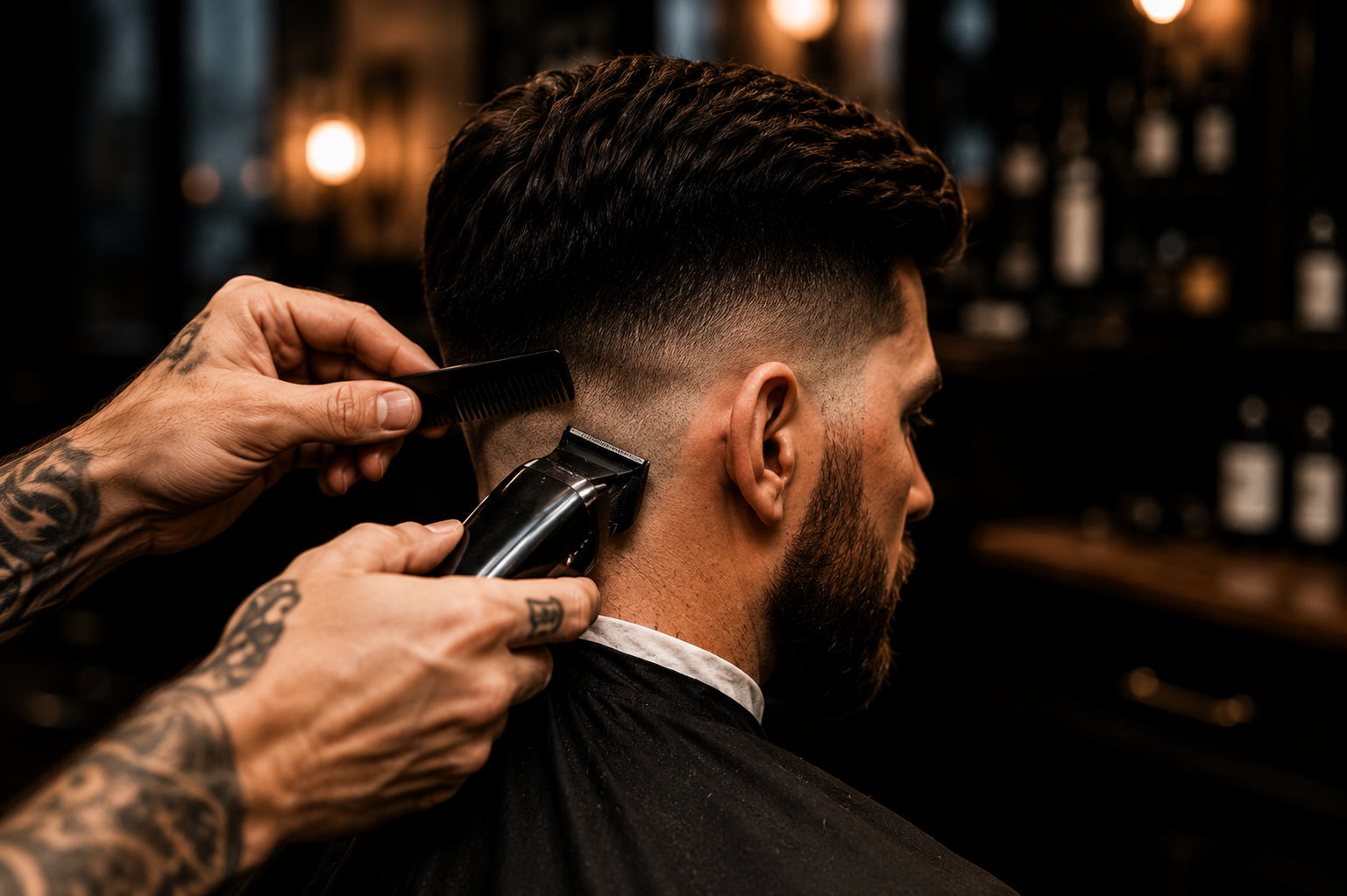 Close-up of a precision skin fade haircut