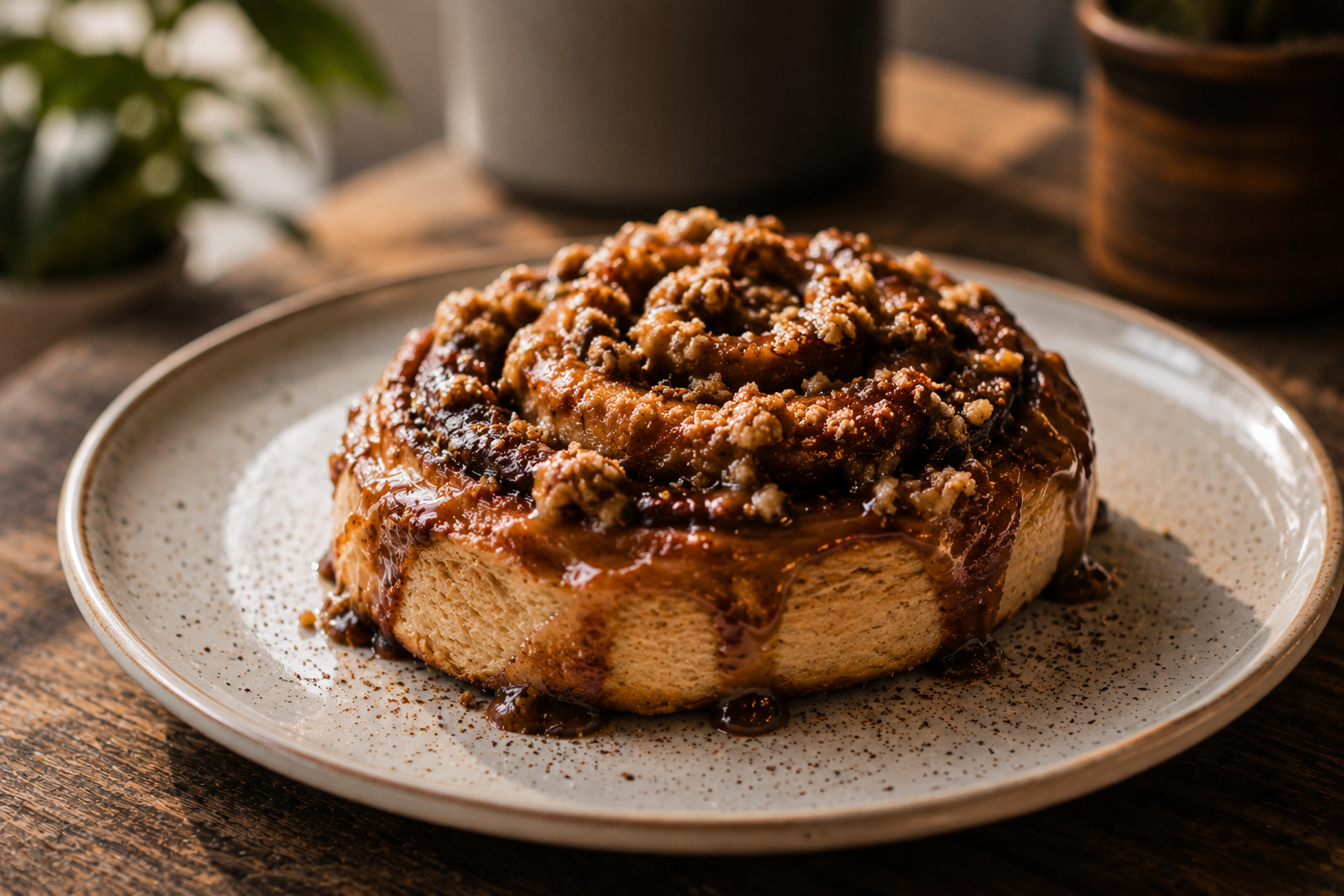 Fresh cinnamon bun from the café counter